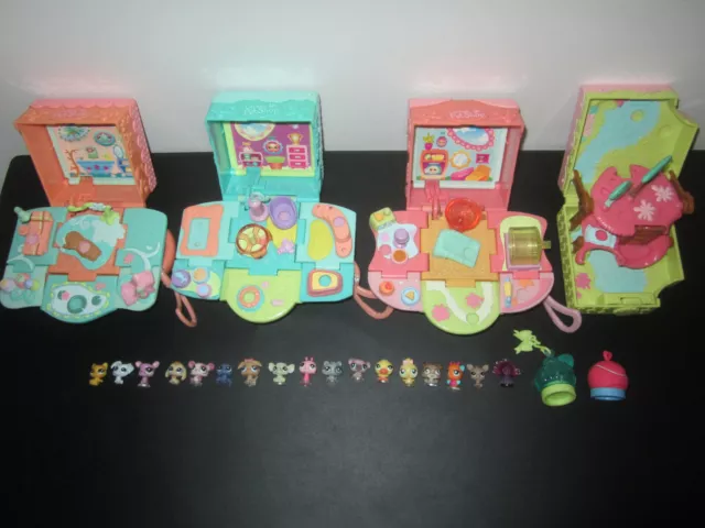 Lot Littlest mini pet shop : 4 décors version polly pocket LPS + 17 personnages