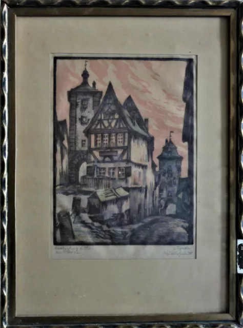 Willi FOERSTER (1892-1965) - Farbholzschnitt: ROTHENBURG O.T,- AM PLÖNLEIN - 3