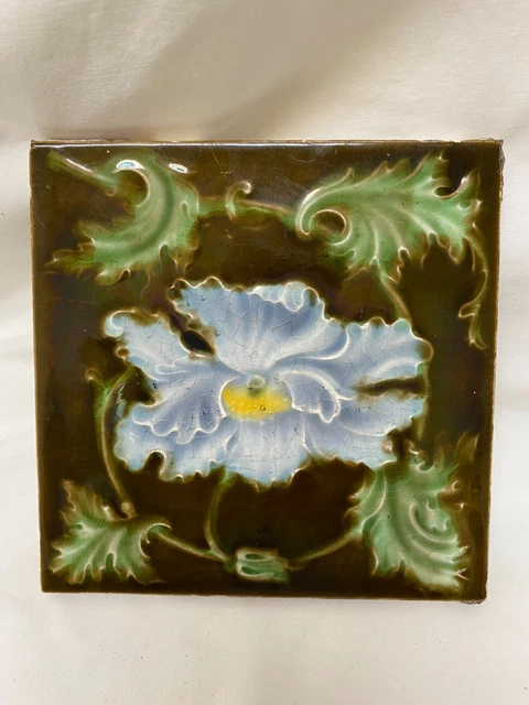 Antique Art Nouveau Majolica 6 x 6 Tile from England