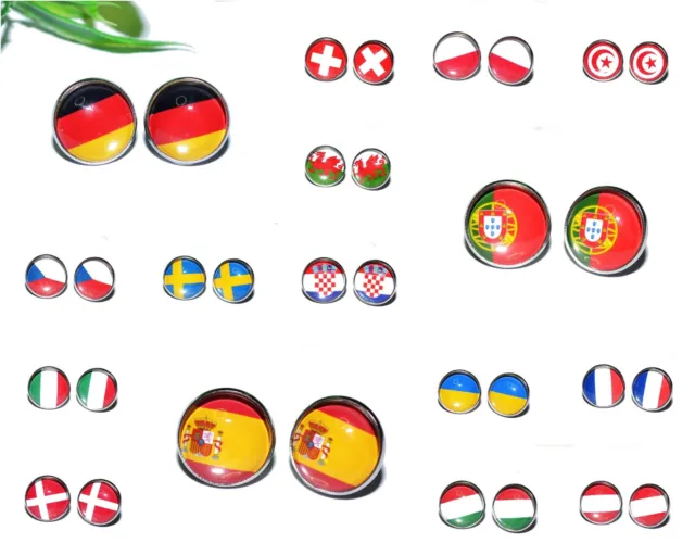 Länder Europa Flagge Fan Fußball EM 2020 10mm 12mm Ohrstecker Edelstahl Ohrringe