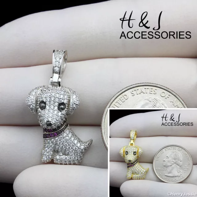 925 Sterling Silver Icy Bling Cz Gold Plated/Silver 3D Puppy Dog Pendant*Asp424