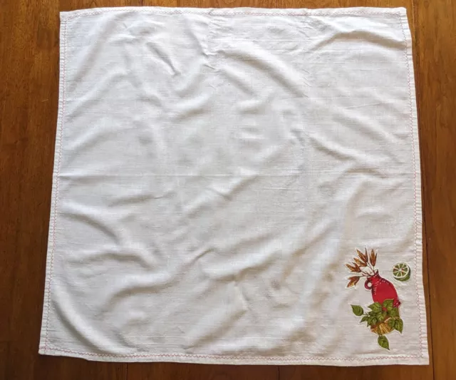 Vintage Card Table Tablecloth 28”x28”. 1960s With Appliqué Of Red Jug & Lime