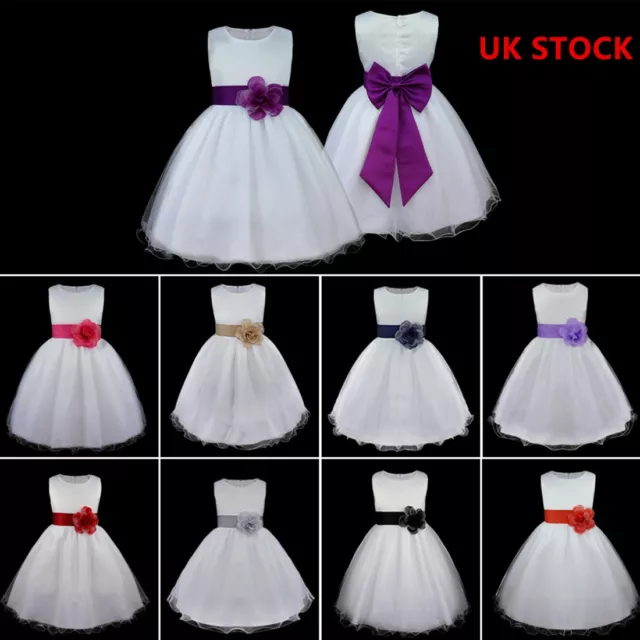 UK Flower Girl Princess Dress Pageant Party Wedding Bridesmaid Bow Tutu Dress 2