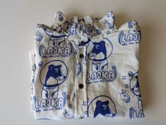 Mini Rodini Blue 'Laika' Space Dog Shirt. Size 7-9 Years. Organic.