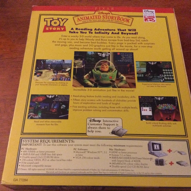 DISNEY'S TOY STORY Animated Storybook CD-ROM 1996 Hasbro Pixar 3D ...