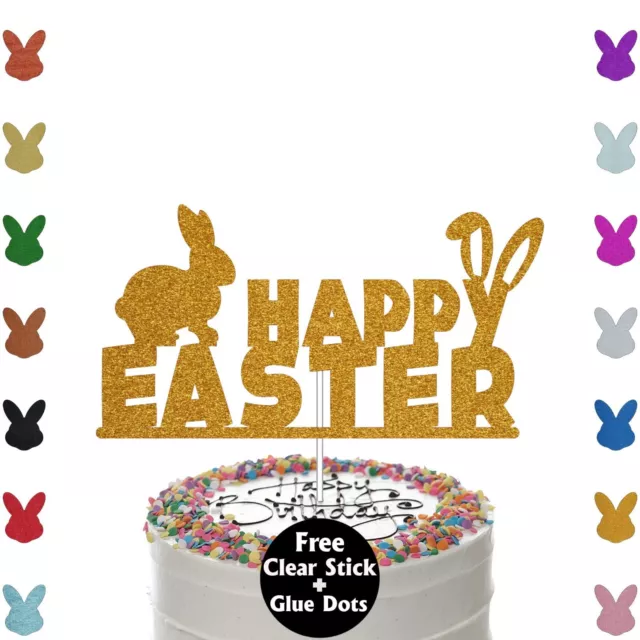 Happy Easter Glitter Cake Topper | Bunny Rabbit Cakes Decoration | Easter Party