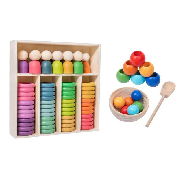Rainbow Wooden Stacking Sorting Toys Montessori Educational Toy Stacking and