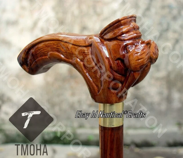 Hand Carved Relaxing Beautiful Seal Fish Wooden Walking Stick Handmade Walking