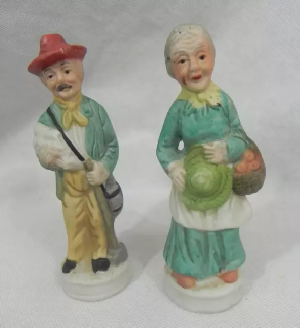 Set of 2 Bisque Porcelain Old Folks Man & Woman Hand Painted 5" FIGURINES Tiawan