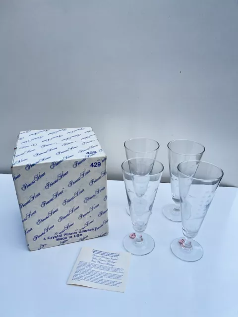 Princess House Heritage Cut Crystal Pilsner Glasses Etched Boat #429 Set Of 4x