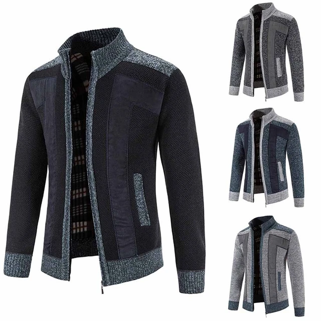 Uomo Fodera IN Pile Imbuto Zip Colletto Spesso Cardigan Maglione Maglia Termico