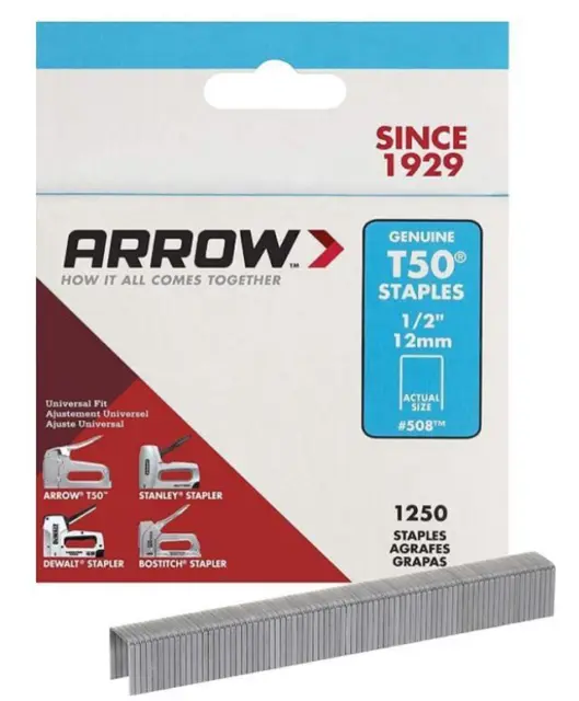 Arrow T50 12Mm (1/2) Staples Pack Of 1250