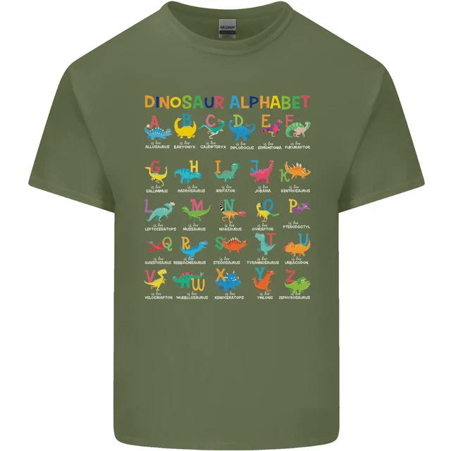 T-shirt top da uomo Dinosaur Alphabet T-Rex divertente in cotone 6