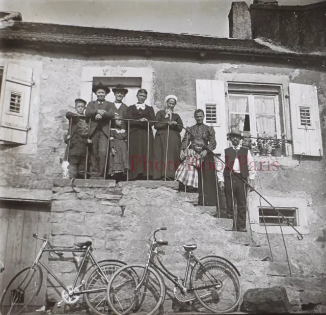 FRANCE Niderviller Habitants Lorraine c1925 Photo Plaque de verre Stereo Vintage