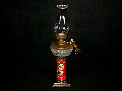 Vintage Victorian Oil lamp Lady in the Lamp Red 24" Cast Iron Base Conv Electric