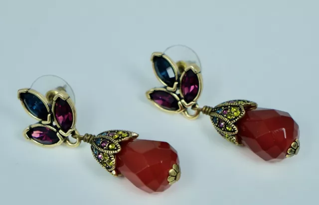 Vintage Heidi Daus Teardrop Dangle Drop Earrings Crystal Red Purple Blue