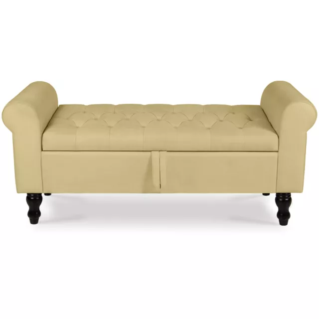 Storage Bench with Upholstered Rolled Arm Ottoman Bench Couch w/ Solid Wood Legs 3