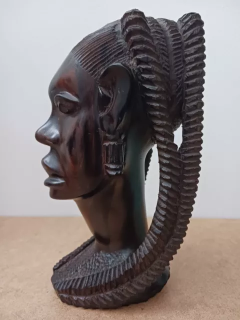 Vtg 8.5" African Makonde Tribal Woman Ebony Wood Carved Head/Bust Figure