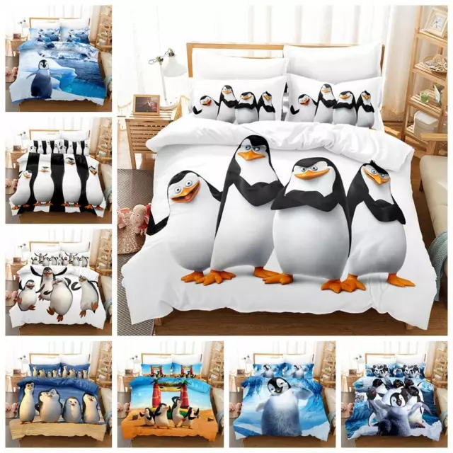 Holiday Gift Bedding Set Penguins of Madagascar Quilt Duvet Cover Single Size UK