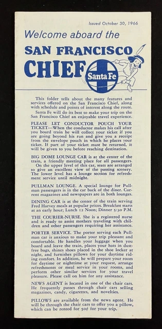 1966 Welcome Aboard San Francisco Chief Train Vintage Travel Brochure Rates Info