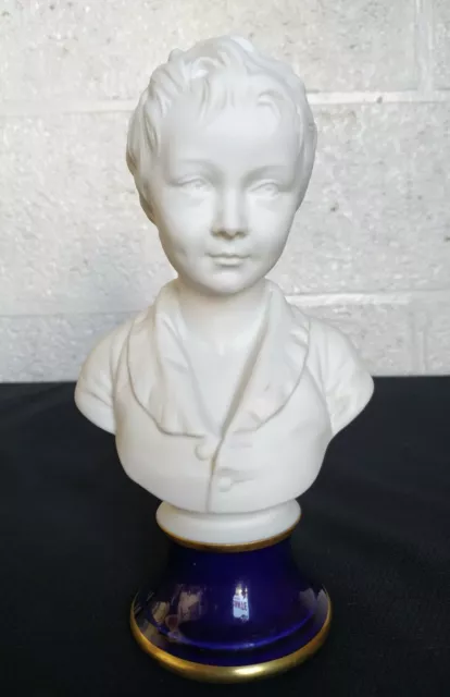 Fine Biscuit Bisque Porcelain Young Boy Bust after Houdon Tharaud Limoges
