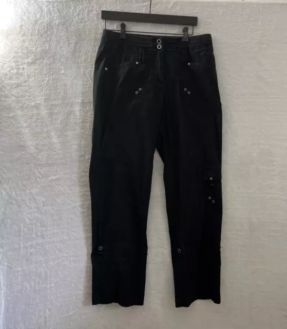 Chico's Pants Womans 0.5 Small Solid Black Zip Button Pockets Cotton Blend