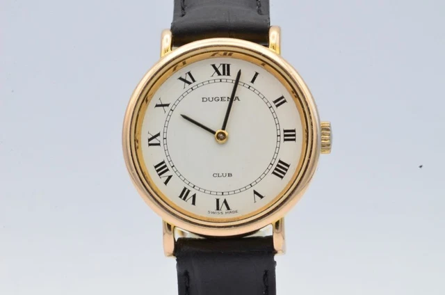 Dugena Club Orologio Donna Acciaio Placcato 25MM Quarzo Vintage Raro Con Pelle 2