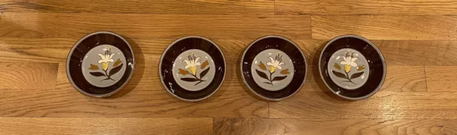 4 Vtg Stangl Pottery Dessert Fruit Dishes Bowls Golden Harvest White Flower 5.5”