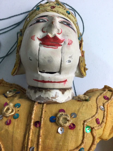 Antique Burmese Hand Carved/Painted Wooden 27" Marionette Puppet Folk Art 7