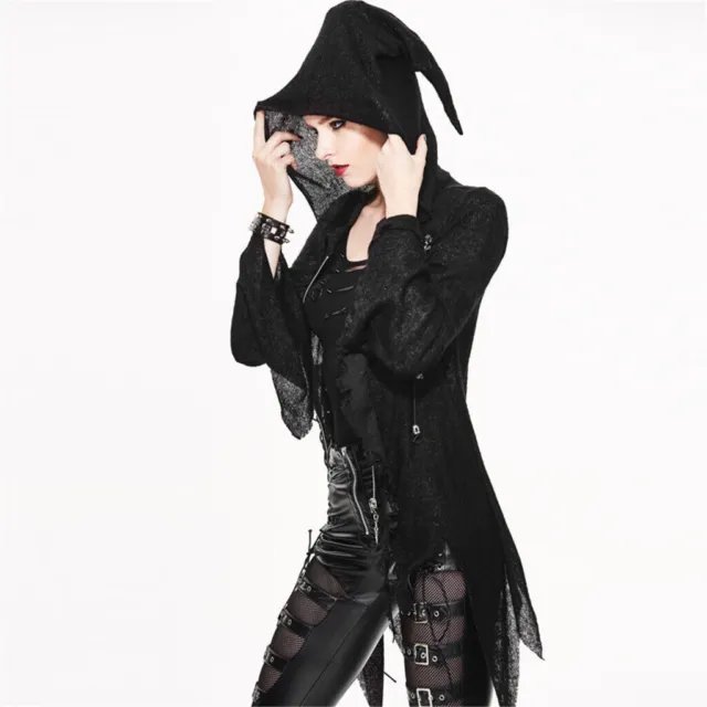 Devil Fashion Women Black Gothic Punk Steampunk Tops Asymmetric Hooded Sweater