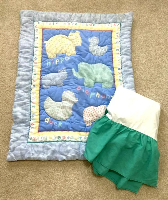 Zoo Jungle Blue Crib Comforter Ruffle Elephant Duck Hippo 90s Y2K Retro Vintage