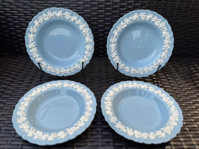 Set of 4 WEDGWOOD Embossed Queen's Ware Rim Soup Bowls, Lavender Blue Shell Edge