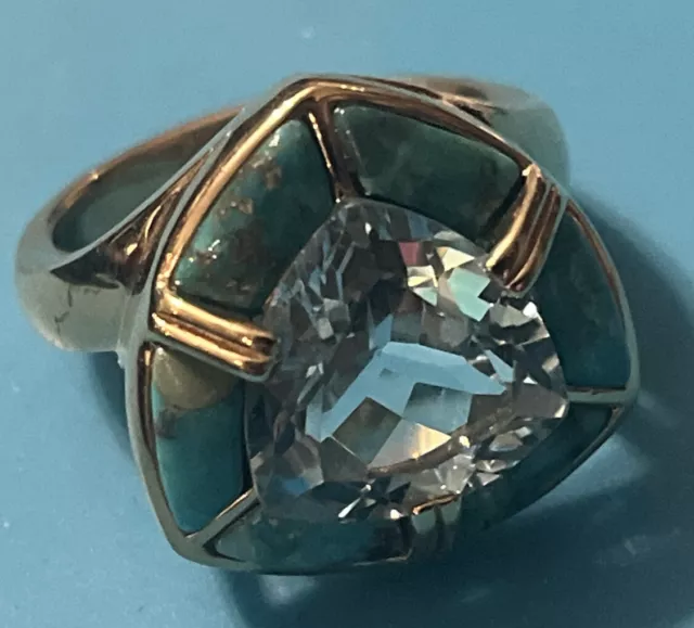 Sterling Silver Gold Vermeil Blue Topaz Turquoise Fashion Ring Size 8