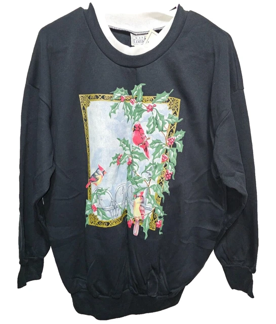 m-NEW♈Woman's Vintage Printed Sweat top by Basic Additions size X~Navy Cardinals