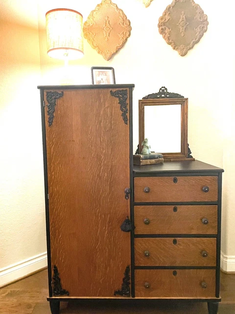 Beautifully restored solid oak antique chifferobe dresser