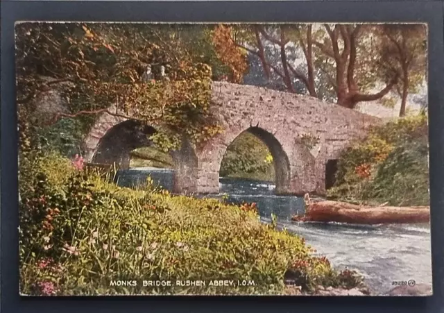 Rushen Abbey Postcard 1932 Isle Of Man Monks Bridge Artist Drawn By Valentines