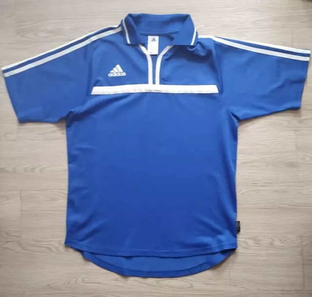 tee shirt homme marque Adidas bleu 3 bandes taille M comme neuf col polo