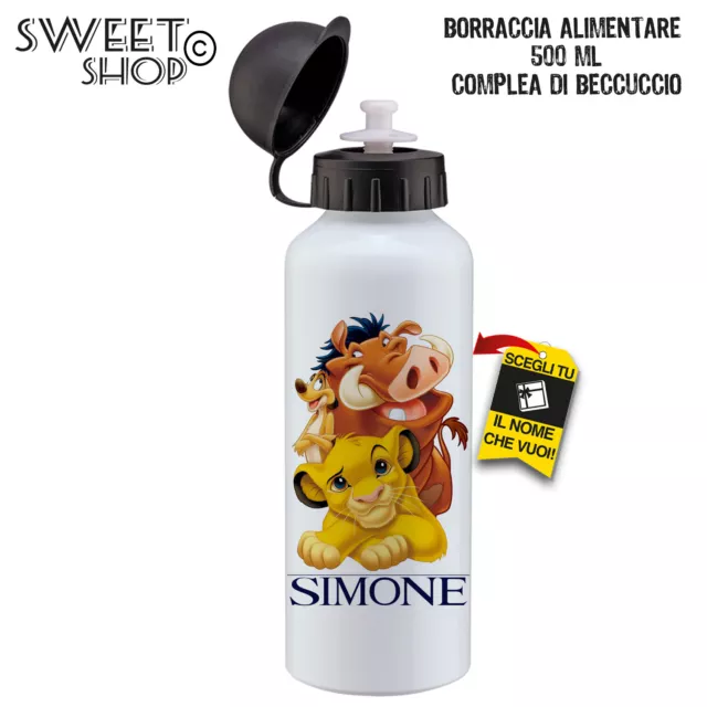 Borraccia Per Bambini 500 Ml Scuola Personalizzata Con Nome Alluminio Re Leone