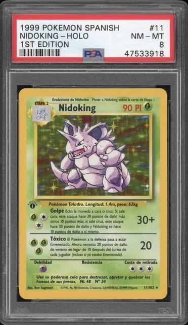 1999 Pokemon SPANISH 1st Edition Base Set Nidoking Holo 11/102 PSA 8 NM-MT