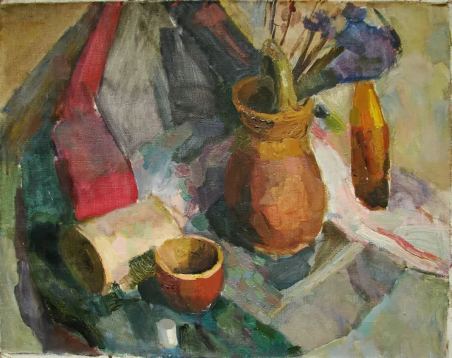 Ukrainian Soviet Oil Painting Still Life impressionism jug