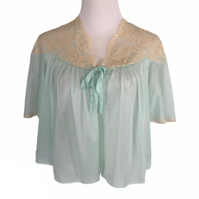 VANITY FAIR 1950'S Sheer Bed Jacket Ruched Lace Front Cropped Jacket ...