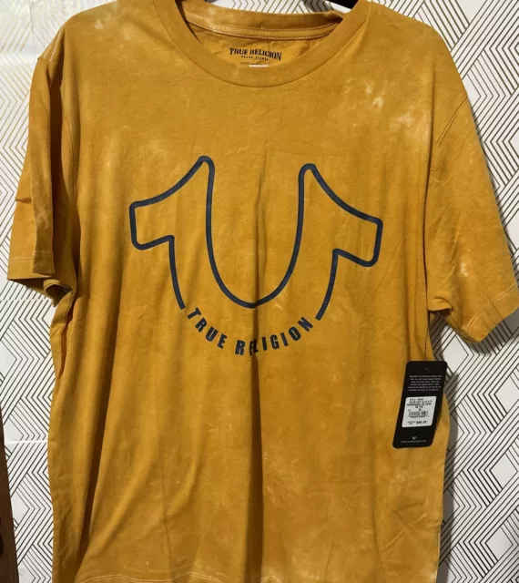 True Religion Yellow Short Sleeve Shirt Tee Men’s Sz XL Horseshoe Logo