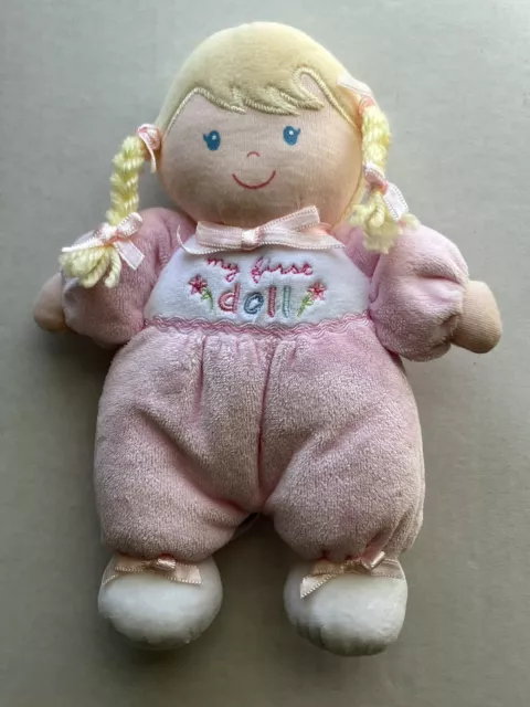 Carters Child of Mine My First Doll Blonde Blue Braids Rattle Baby Pink Plush 8"