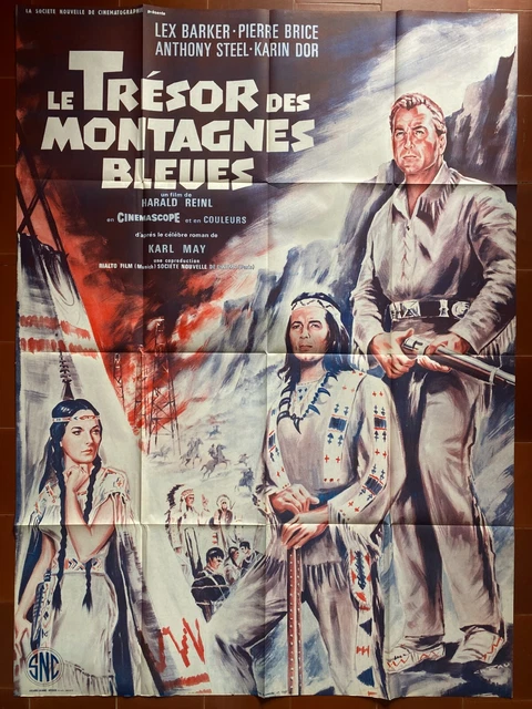 Affiche LE TRESOR DES MONTAGNES BLEUES Winnetou LEX BARKER Indiens 120x160cm