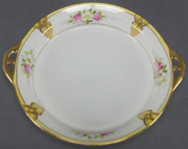 Nippon Hand Painted Pink Rose & White Floral Yellow Gold Beaded Bowl C.1912-1921