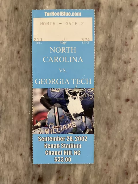 09/28/2002 North Carolina Tar Heels Georgia Tech Football Ticket Kenan Stadium