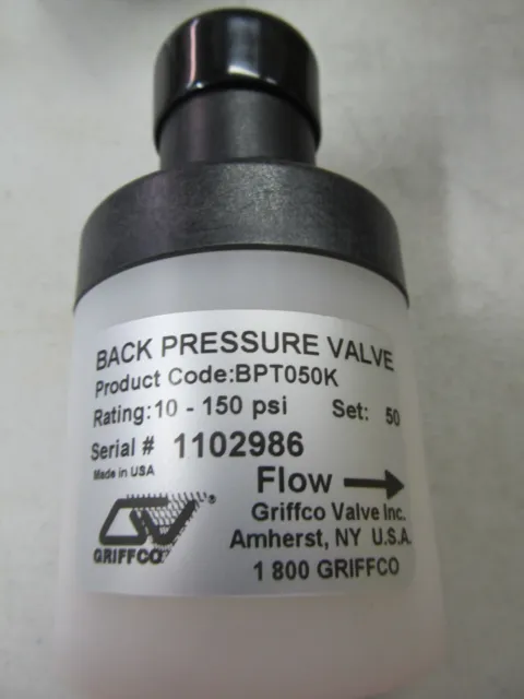 Griffco 1/2"fnpt Back Pressure Valve 10-150 psi (50psi Set) BPT050K, New Surplus