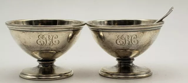 Pair of Monogrammed Sterling Silver Salt Dips by Kirk w/ 1 Salt Spoon #6981
