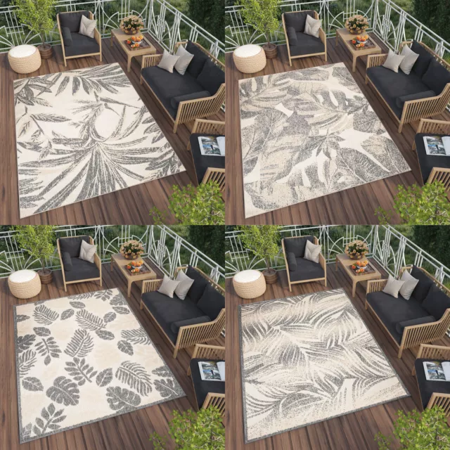 Teppich Outdoor Indoor Blätte Muster Terrasse Wohnzimmer Modern 3D Optik ÖKOTEX