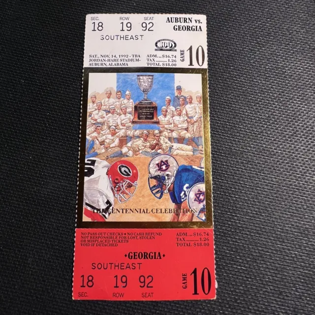 1992 Auburn vs Georgia football Season ticket holder replica stub SEC NCAA